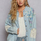 POL Printed Woven Mix Raw Hem Jacket with Lace Detail Pastel Blue Shackets