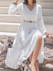 Tie Neck Balloon Sleeve Midi Dress | Midi Dresses Daverri Fashions
