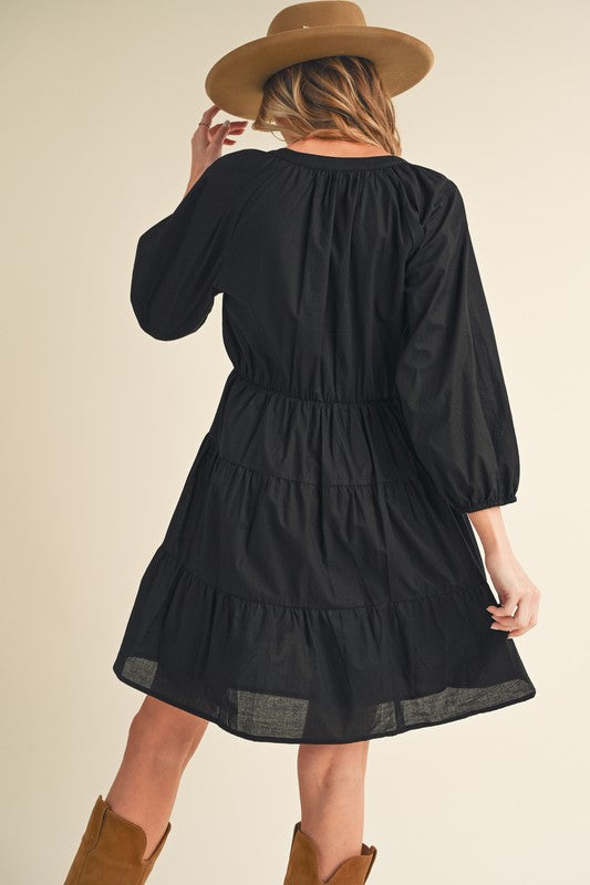 Aemi + Co Notched Balloon Sleeve Tiered Mini Dress Mini Dresses