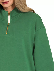 Zenana Fleece Half Zip Sweatshirt Dk Green | Sweatshirts Daverri Fashions