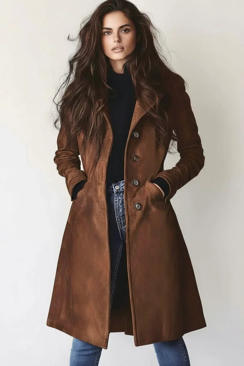Daverri Fashions Brown Button Up Long Sleeve Coat - DAVERRI FASHIONS