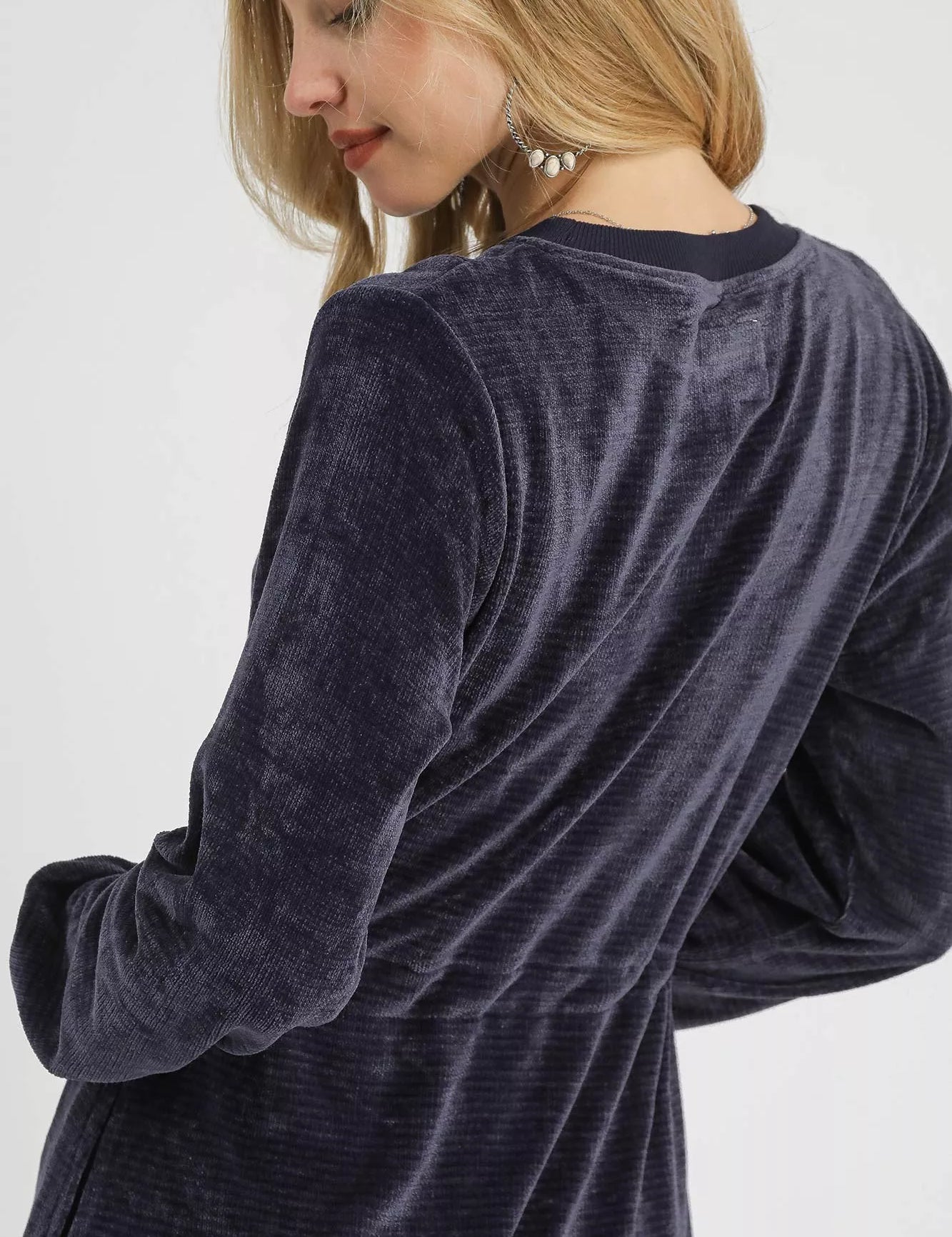 Umgee Velour Drawstring Mini Dress with Long Sleeves | Mini Dresses Daverri Fashions