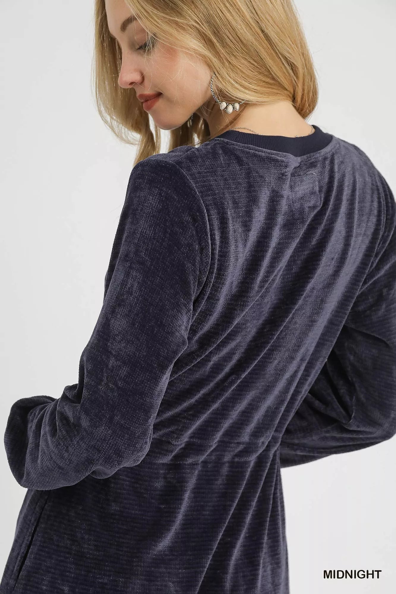 Umgee Velour Drawstring Mini Dress with Long Sleeves | Mini Dresses Daverri Fashions