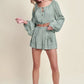 MABLE Gauze Long Sleeve Button Crop Top and Short Set Dusty Sage
