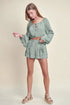 MABLE Gauze Long Sleeve Button Crop Top and Short Set Dusty Sage