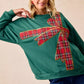 BiBi Plaid Ribbon Bow Detail Christmas Fleece Pullover - DAVERRI FASHIONS