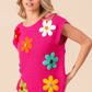 BiBi Flower Round Neck Cap Sleeve Knit Top Size L Tops