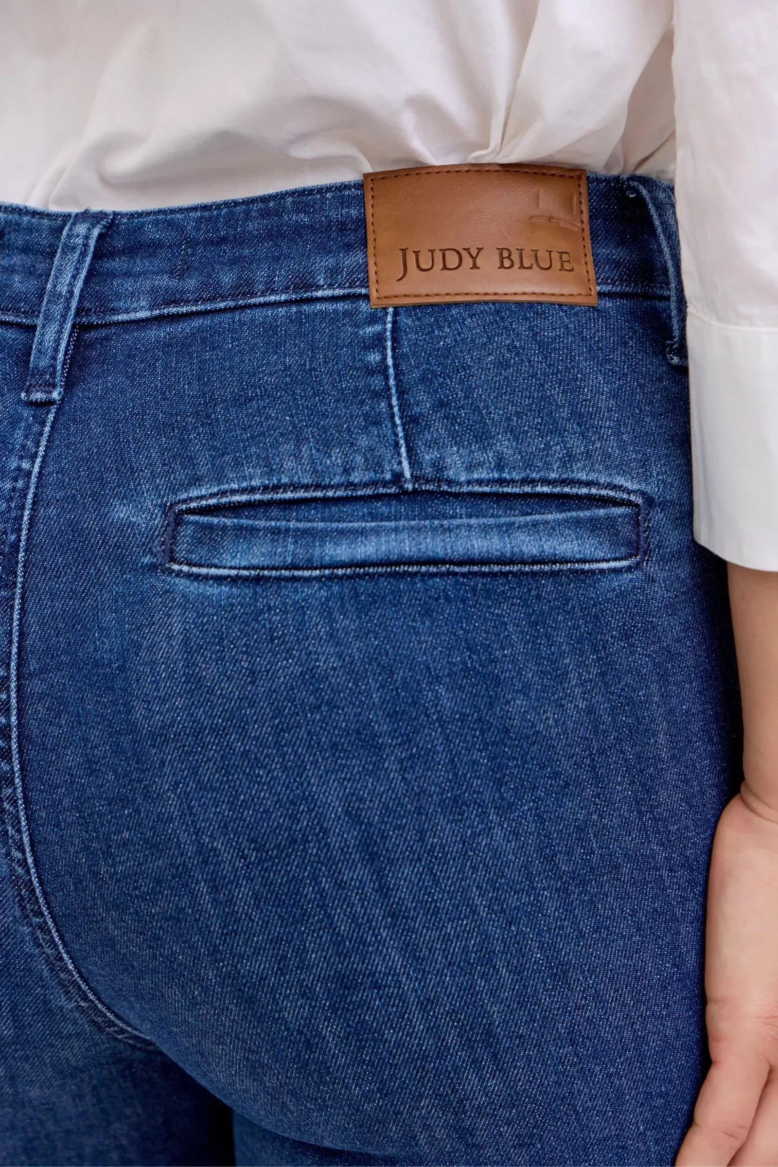 Judy Blue High Waist Flare Jeans with Front Patch Pockets - DAVERRI FASHIONS