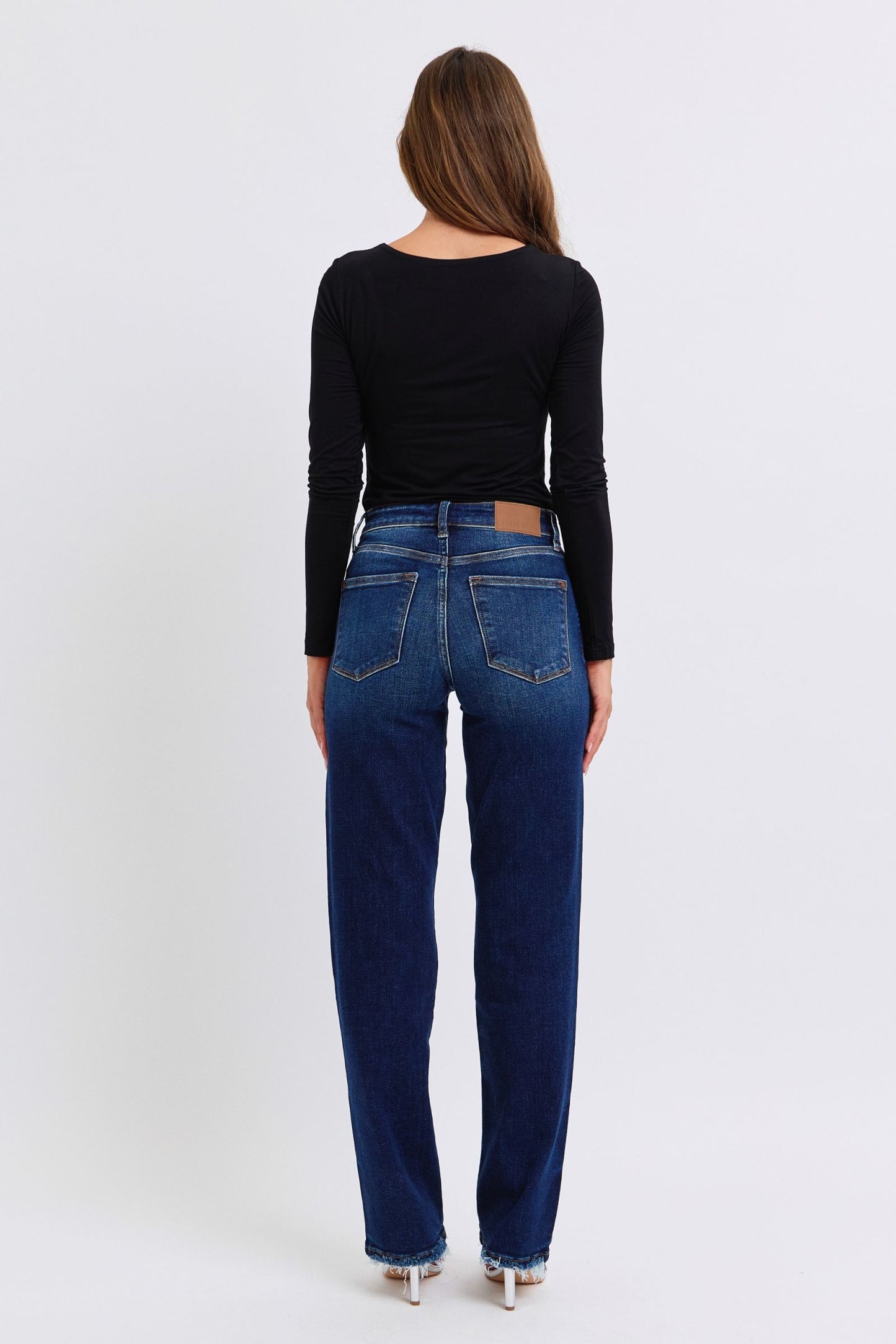 Judy Blue Full Size Raw Hem Straight Leg Jeans Jeans