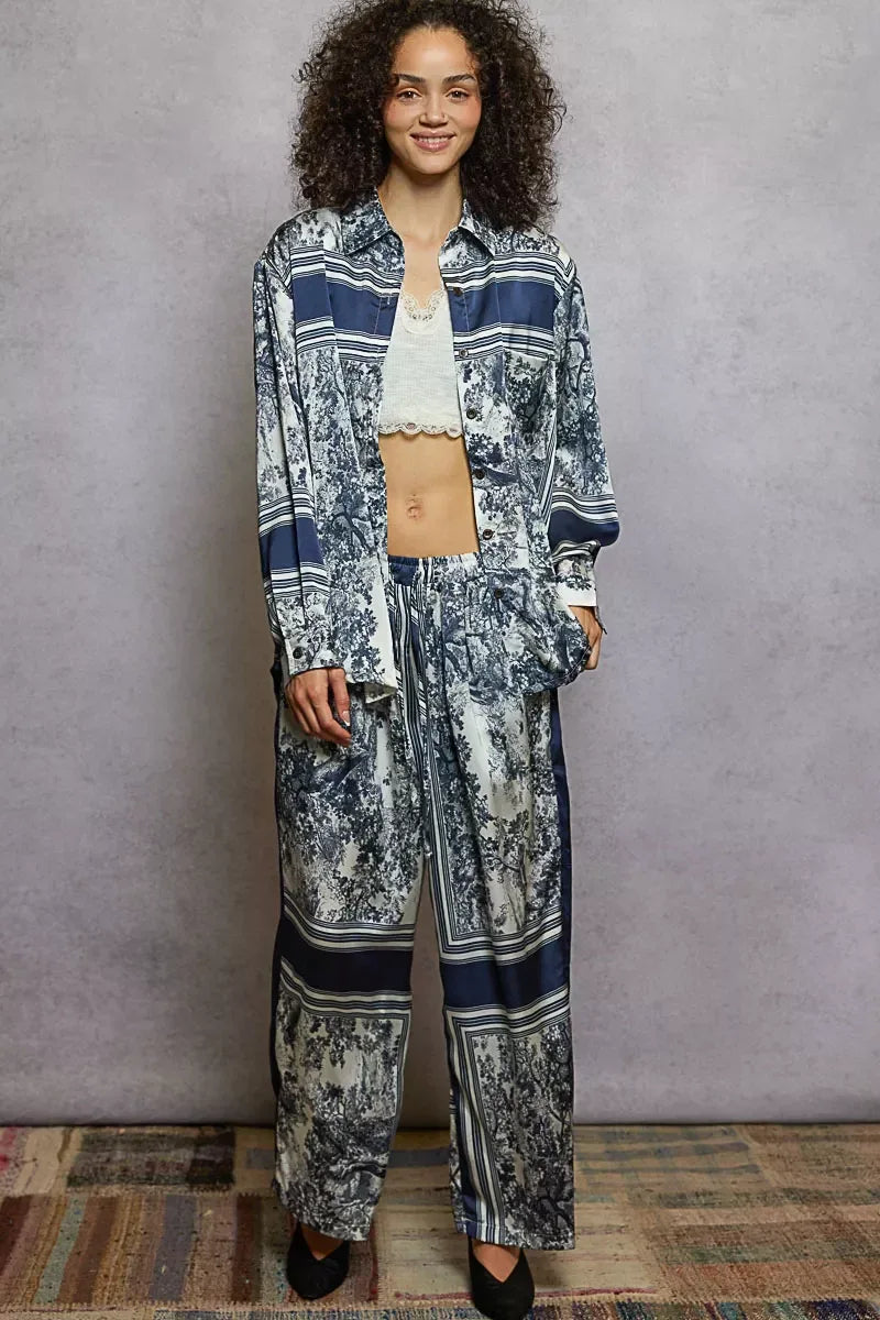 POL Floral Printed Woven Wide Leg Drawstring Pants - DAVERRI FASHIONS