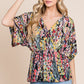 BOMBOM Printed Surplice Peplum Blouse Floral