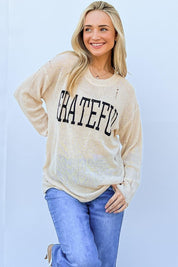 Beige S M And The Why GRATEFUL Long Sleeve Knit Top | Tops Daverri Fashions