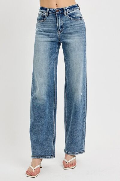 RISEN Full Size Distressed Wide Leg Jeans Plus Size