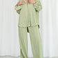 Button Up Long Sleeve Top and Pants Set - DAVERRI FASHIONS