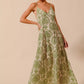 SO ME damask floral summer maxi dress in emerald green, flowy open back