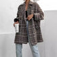 Houndstooth Collared Neck Long Sleeve Coat with Pockets - DAVERRI FASHIONS
