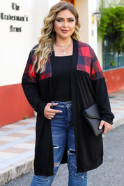 Plaid Plus Size Open Front Dropped Shoulder Cardigan | Cardigans Daverri Fashions