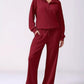 Daverri Relaxed Fit maroon quarter-zip hoodie and wide-leg pants set
