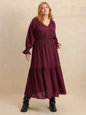 Plus Size Swiss Dot Tie Neck Flounce Sleeve Maxi Dress | Maxi Dresses Daverri Fashions