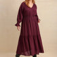 Plus Size Swiss Dot Tie Neck Flounce Sleeve Maxi Dress - DAVERRI FASHIONS