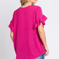 GeeGee V-Neck Ruffle Trim Short Sleeve Blouse - DAVERRI FASHIONS