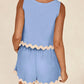 Daverri Fashions light blue sleeveless top and shorts set with cream trim
