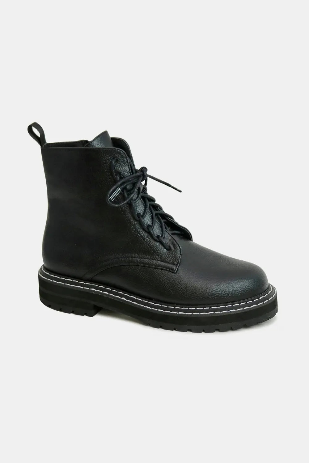 Beast Fashion Faux Leather Lace-Up Boots with Side Zipper | Boots Daverri Fashions
