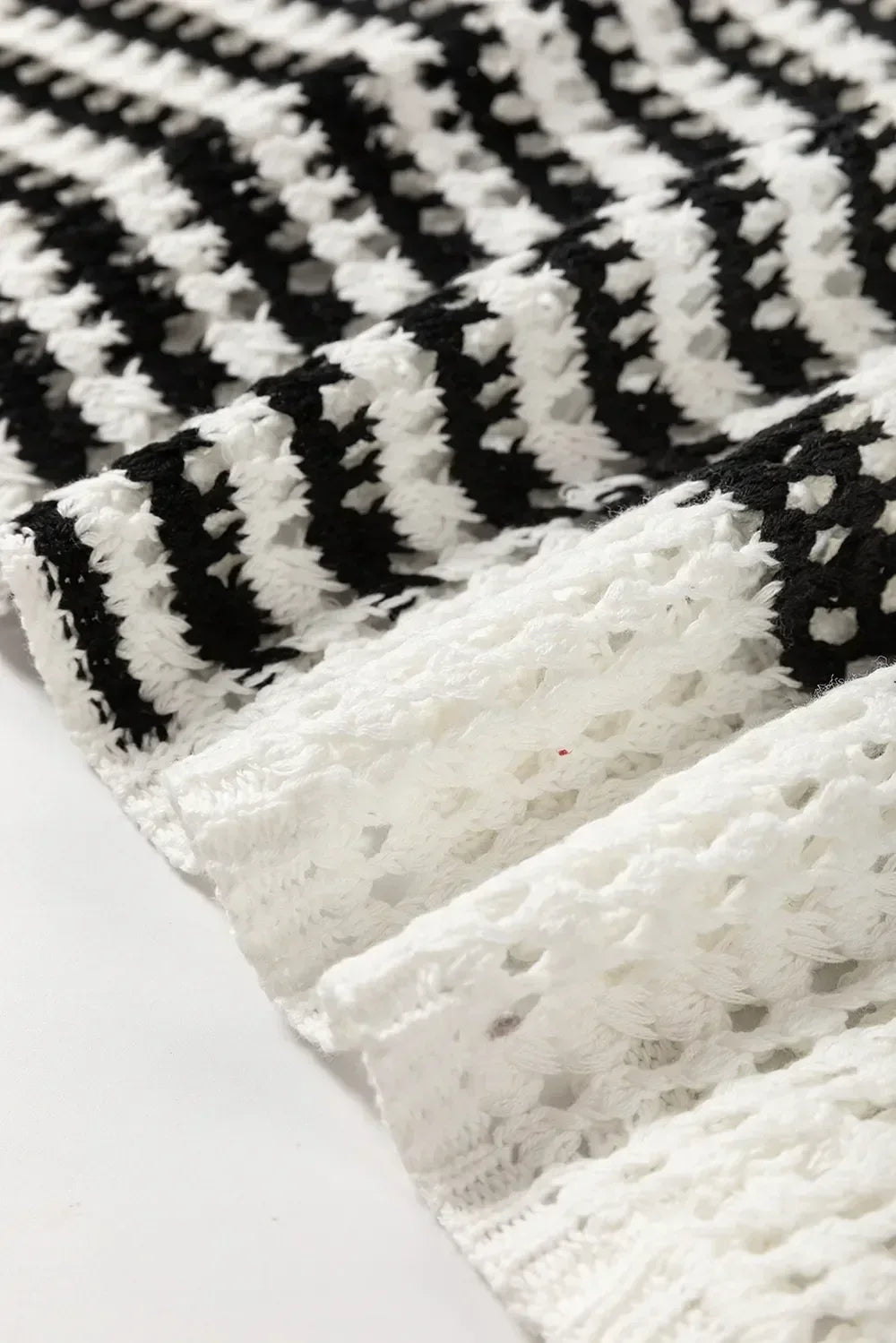 Contrast Striped Crochet Long Sleeve Knit Cover Up - DAVERRI FASHIONS