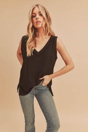 Black Aemi + Co V-Neck Wide Strap Tank | Daverri Fashions