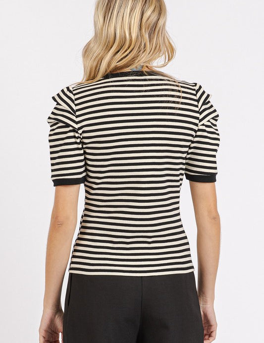 Mittoshop Striped Round Neck Puff Sleeve T-Shirt