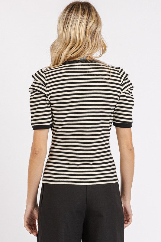 Mittoshop Striped Round Neck Puff Sleeve T-Shirt