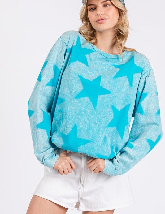 SAGE + FIG Mineral Wash Star Pattern T-Shirt Aqua