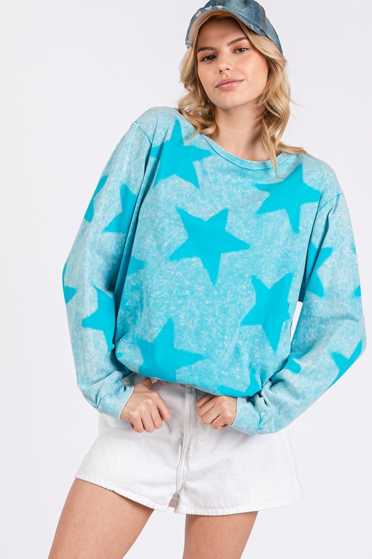 SAGE + FIG Mineral Wash Star Pattern T-Shirt Aqua