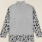 Slit Leopard Mock Neck Dropped Shoulder Sweater - DAVERRI FASHIONS