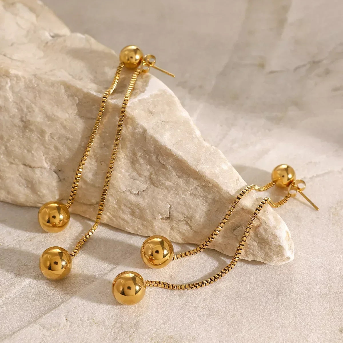 18K Gold-Plated Ball Drop Earrings - DAVERRI FASHIONS