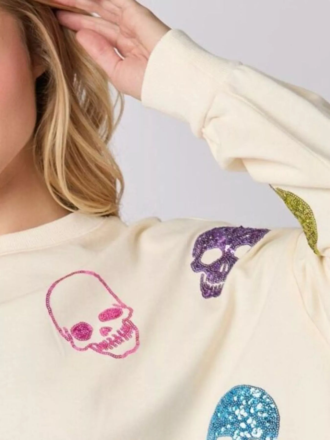 Sequin Skull Long Sleeve Sweatshirt | Sweatshirts Daverri Fashions