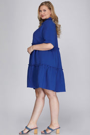 She + Sky Full Size Button Front Frill Tiered Mini Dress Plus Size | Daverri Fashions