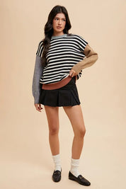 Annie Wear Striped Color Block Round Neck Sweater | Sweaters Daverri Fashions