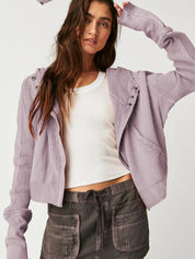 Lavender Waffle-Knit Dropped Shoulder Hooded Jacket | Jackets Daverri Fashions