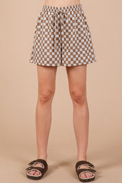 Ces Femme Checkered Round Neck Top and Shorts Set