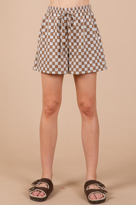 Ces Femme Checkered Round Neck Top and Shorts Set