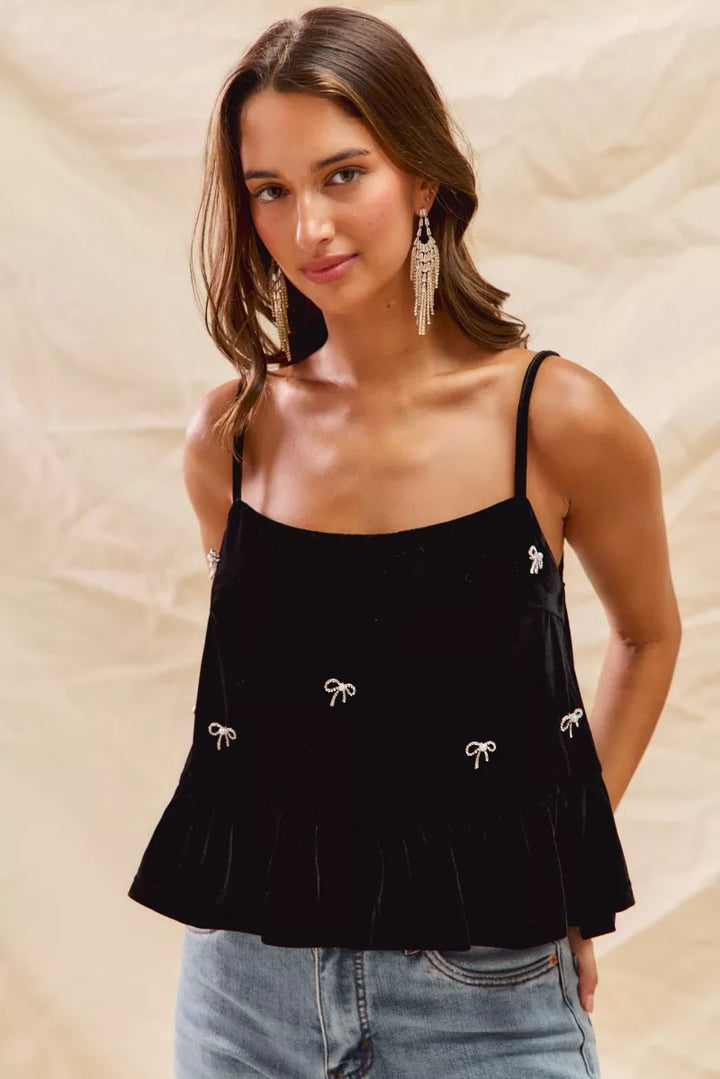 SO ME Holiday Velvet Ribbon Rhinestone Christmas Top | Tops Daverri Fashions