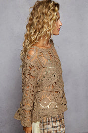 POL Round Neck Weave Knit Pattern Cropped Cover Up | Daverri Fashions