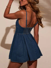 Smocked Back Adjustable Strap Denim Mini Dress | Mini Dresses Daverri Fashions