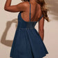 Smocked Back Adjustable Strap Denim Mini Dress - DAVERRI FASHIONS