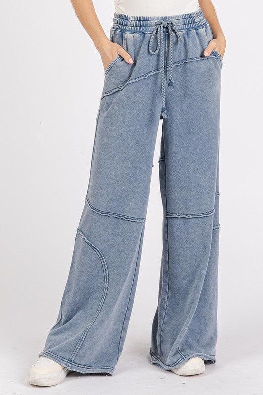 Mittoshop Asymmetric Seam Mineral Wash Elastic Waist Pants Medium Pants
