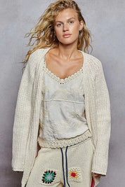 POWDER CREAM POL Open Front Knit Cardigan with Front Pocket | Cardigans Daverri Fashions