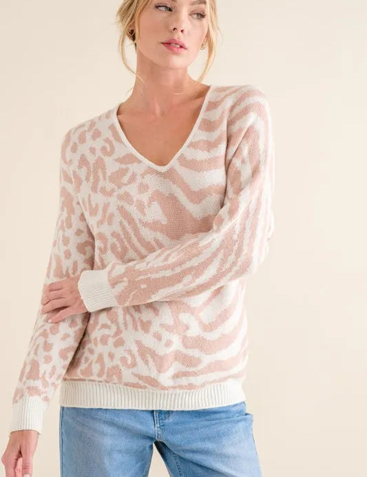 And The Why Leopard Zebra Combo Casual Sweater Top | Sweaters Daverri Fashions