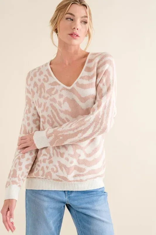 And The Why Leopard Zebra Combo Casual Sweater Top - DAVERRI FASHIONS