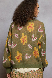 POL Floral Pattern Round Neck Balloon Sleeve Sweater | Sweaters Daverri Fashions